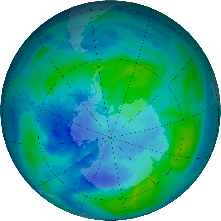 Antarctic ozone map for 30 March 2001